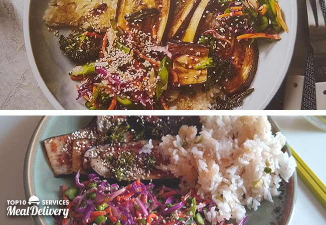 Plated miso glazed eggplant