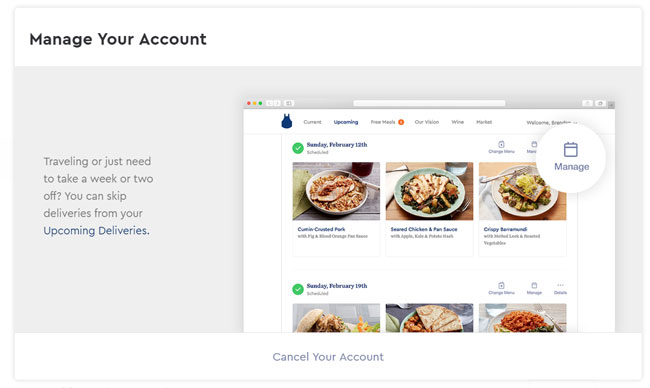 Blue Apron manage your account screen