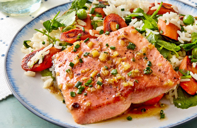 Salmon Rice on plate