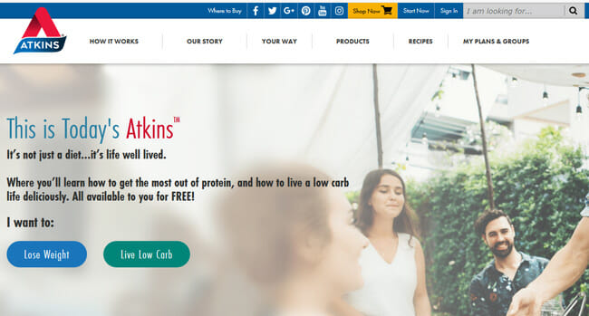 Atkins Meal Delivery homepage printscreen