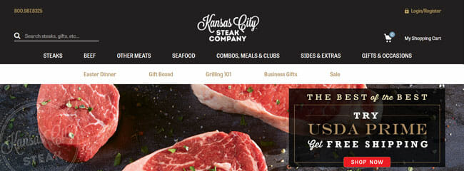 Kansas City Steaks printscreen homepage