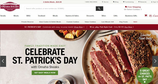 Omaha Steaks screenshoot homepage