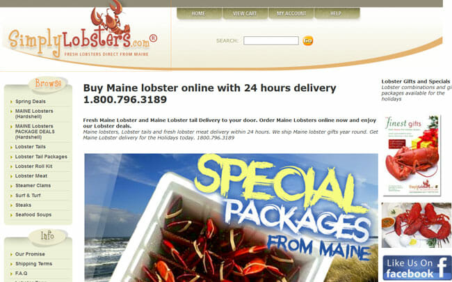 Simply-Lobsters printscreen homepage