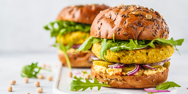 Vegan chickpeas burgers on white background