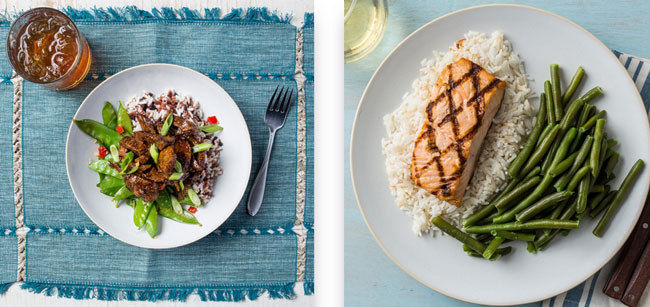 Bite-Meals Grilled Salmon and Mongolian Beef