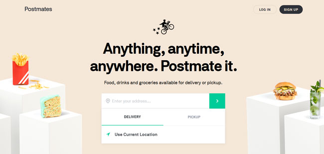 Postmates printscreen homepage