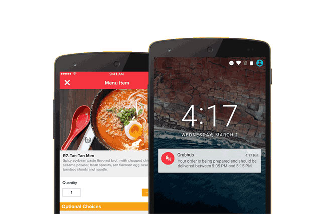 grubhub app on smart phone