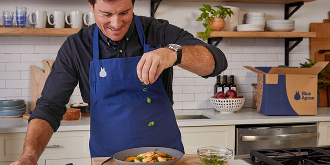Blue Apron and Seamus-Mullen in the kitchen